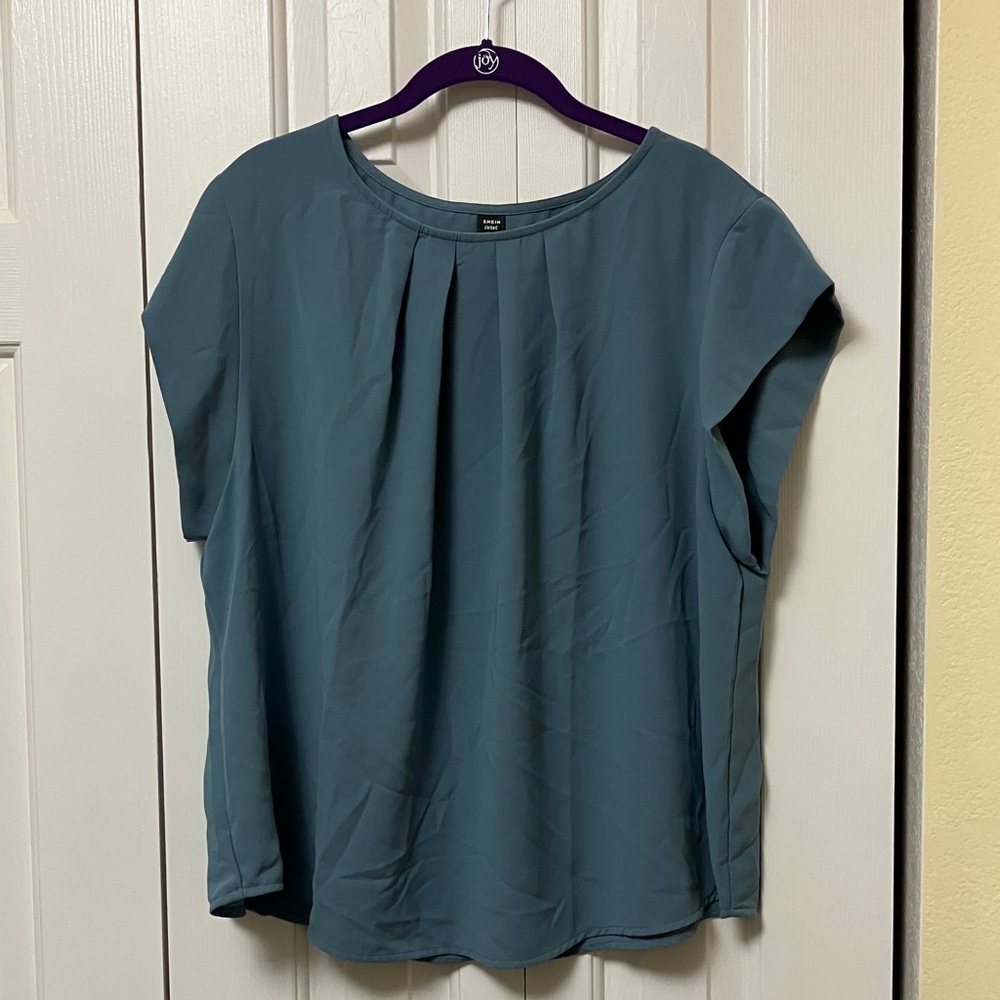 SHEIN Slate Blue Blouse with Elegant Pleats